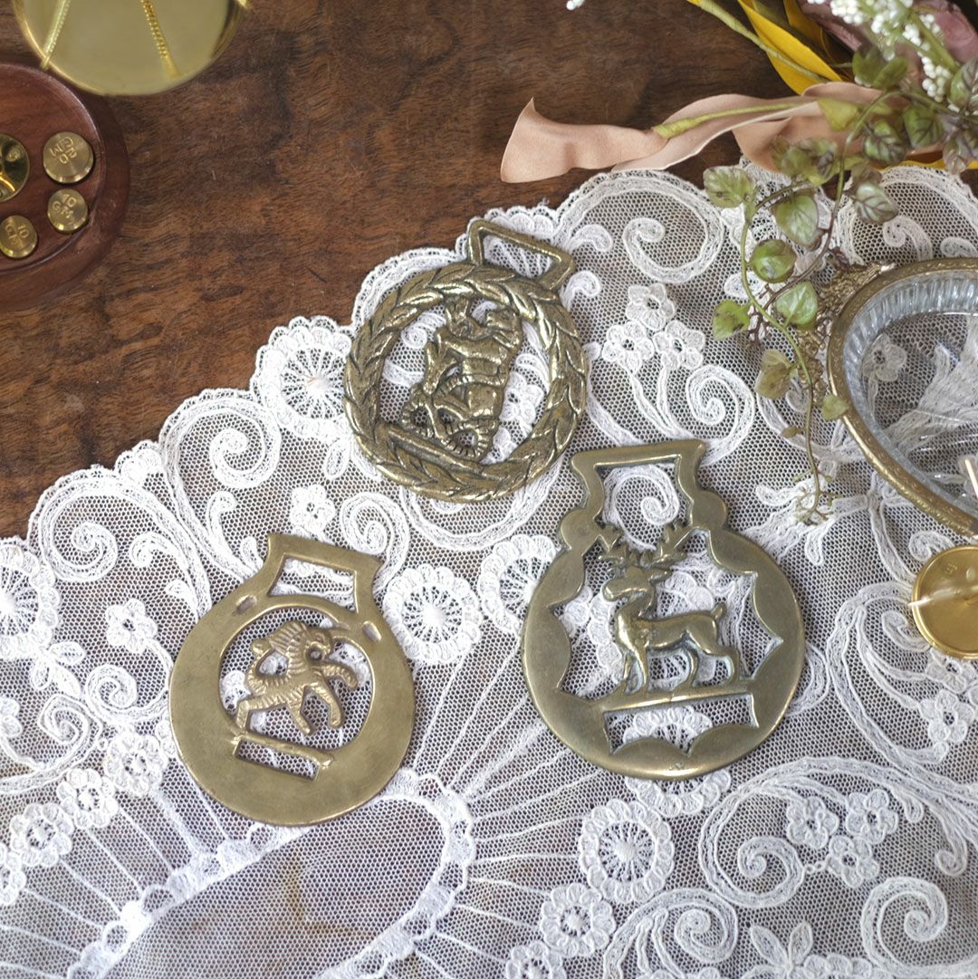 アンティーク馬具飾り イギリス 動物モチーフ真鍮製 ホースブラスの