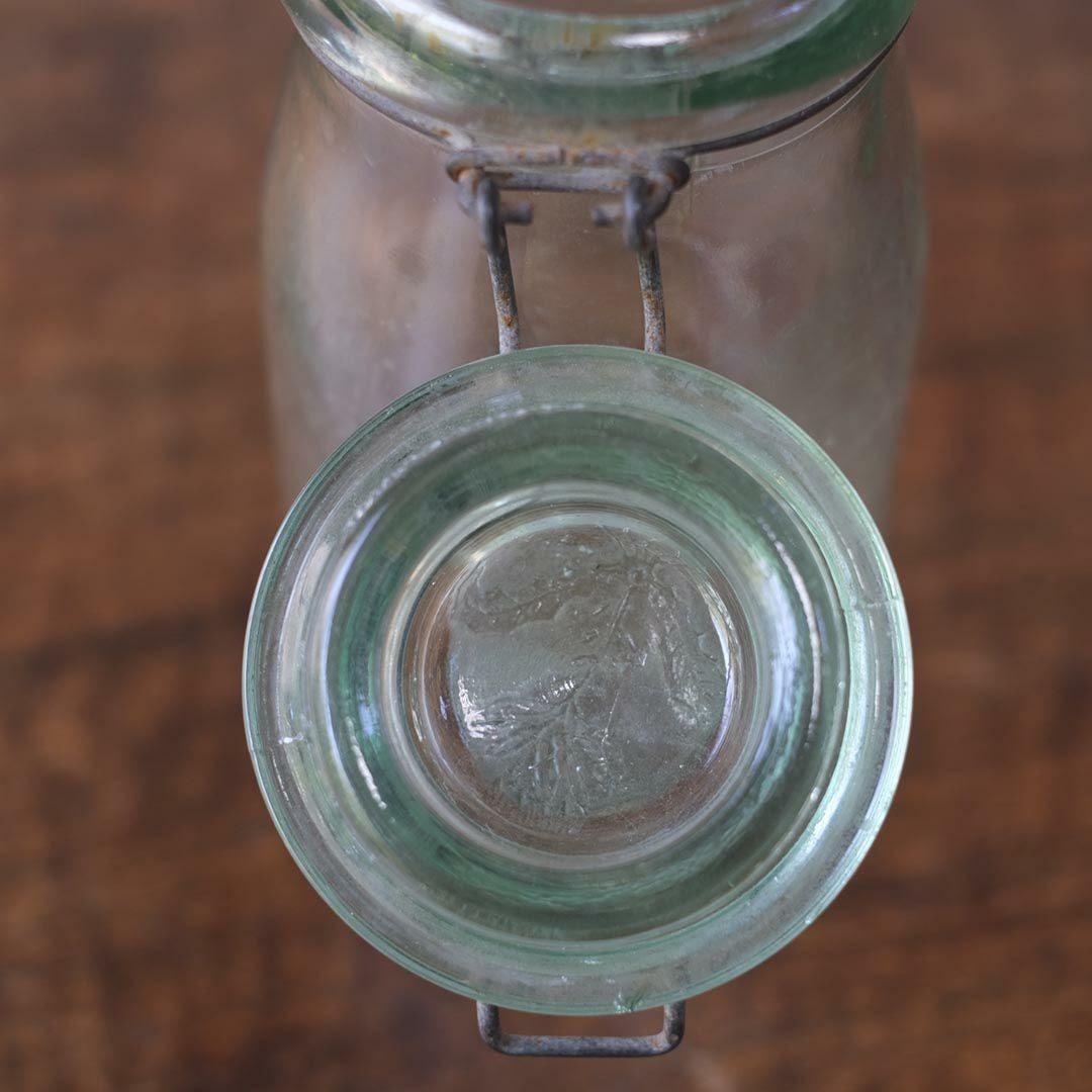 アンティーク La Lorraine(ラ・ロレーヌ)キャニングジャー 保存ビン フランス 淡い緑色の蓋付きガラスジャー8