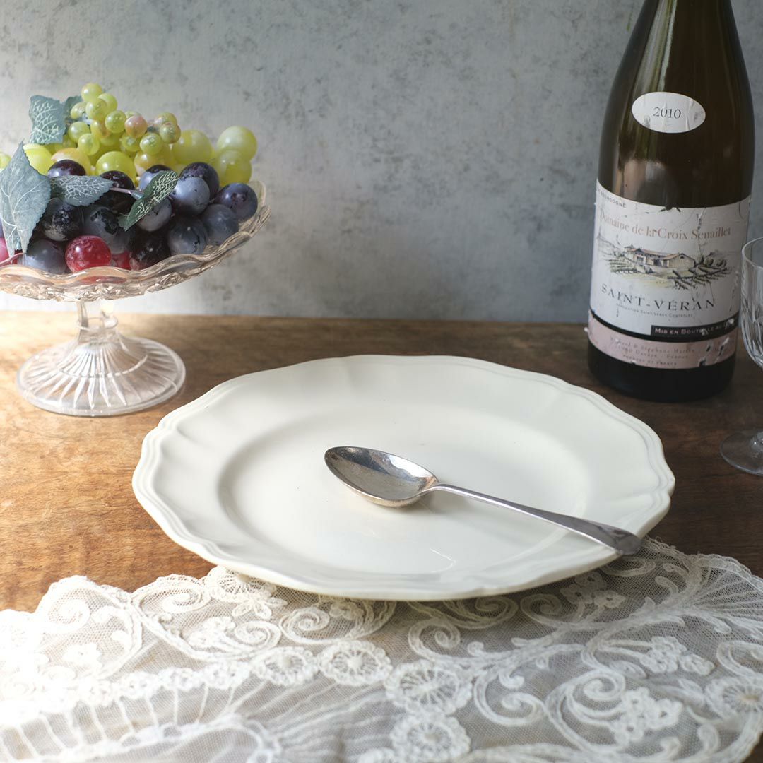 アンティーク皿 フラワーリムプレート 白 花リム皿/アンティーク食器