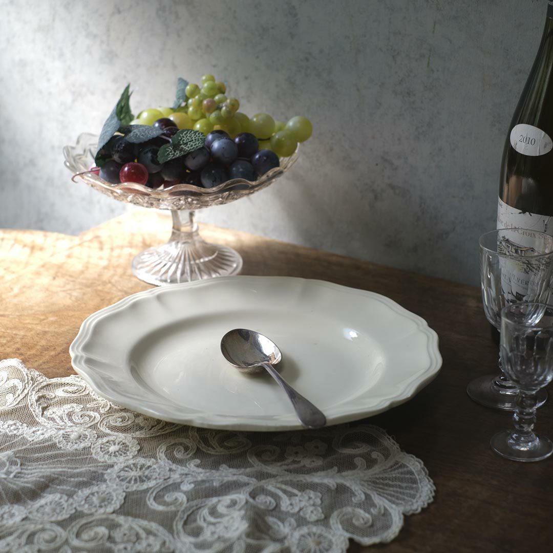 アンティーク皿 フラワーリムプレート 白 花リム皿/アンティーク食器1