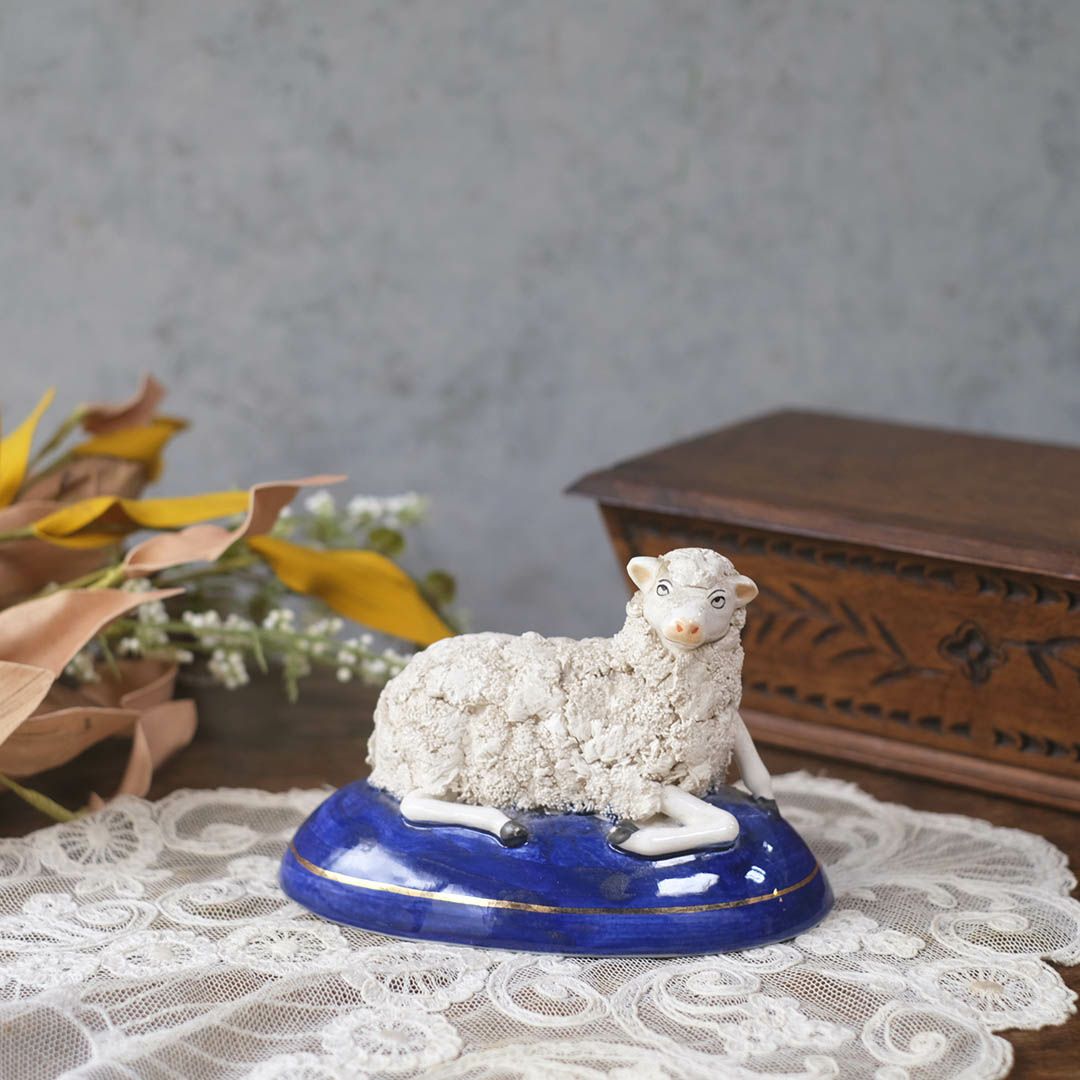 アンティーク スタッフォードシャーシープ ミニ 陶器の置物 羊 フィギュリン
