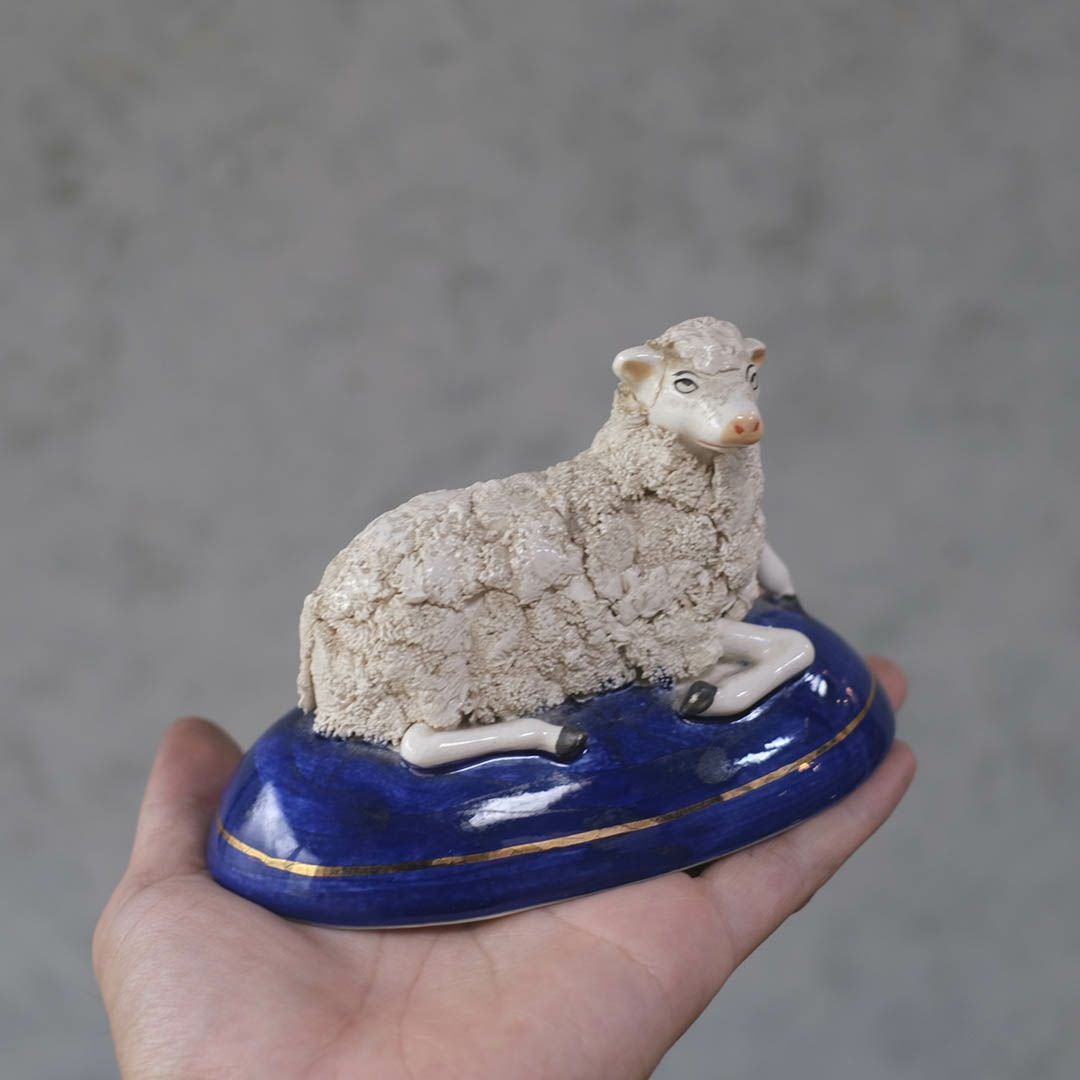 アンティーク スタッフォードシャーシープ ミニ 陶器の置物 羊 フィギュリン5