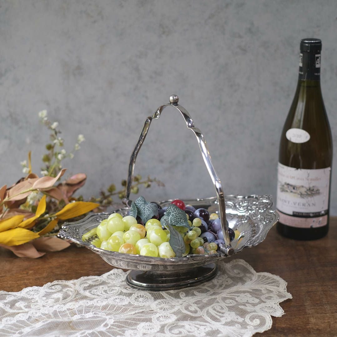 アンティークシルバープレート ハンドル付きフルーツバスケットの通販