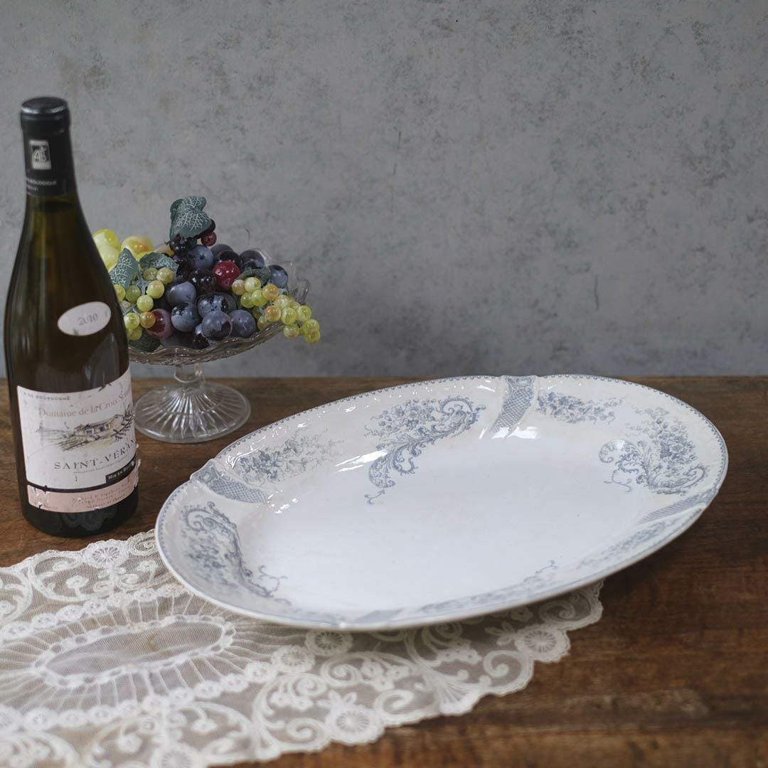 アンティークオーバル皿 LONGWY窯 北フランス ロンウィーで1930年頃作られた器/アンティーク食器