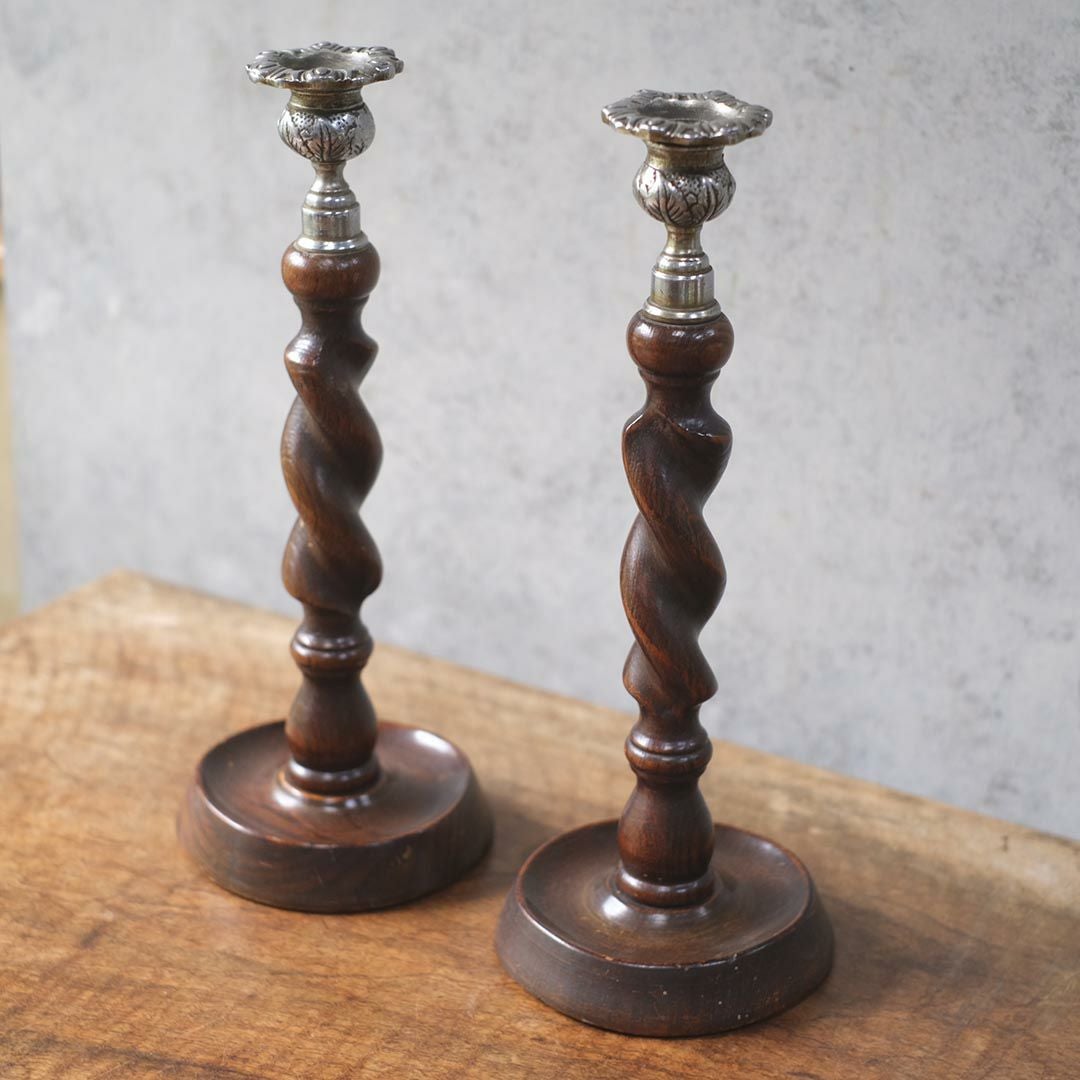 アンティークキャンドルスティックペア オーク イギリス 燭台 オブジェ2