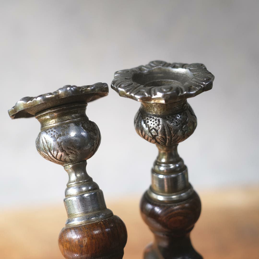 アンティークキャンドルスティックペア オーク イギリス 燭台 オブジェ4