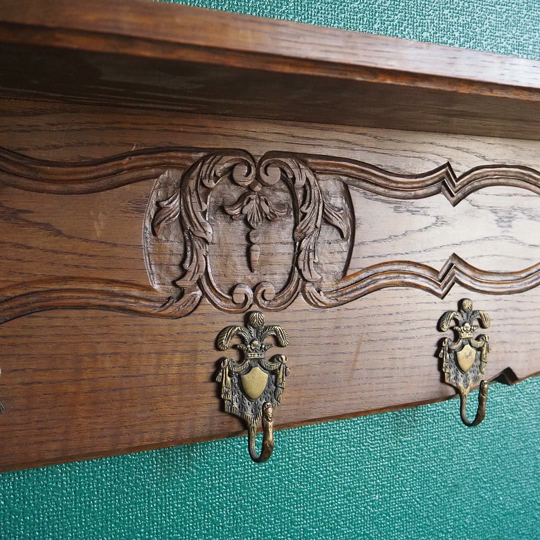 アンティークコートフック フランス 木製 7連フック ウォールハンガー8