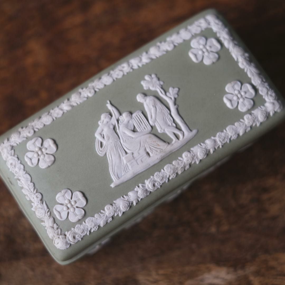 ヴィンテージ WEDGWOODジャスパー トリンケットボックス セージグリーン7