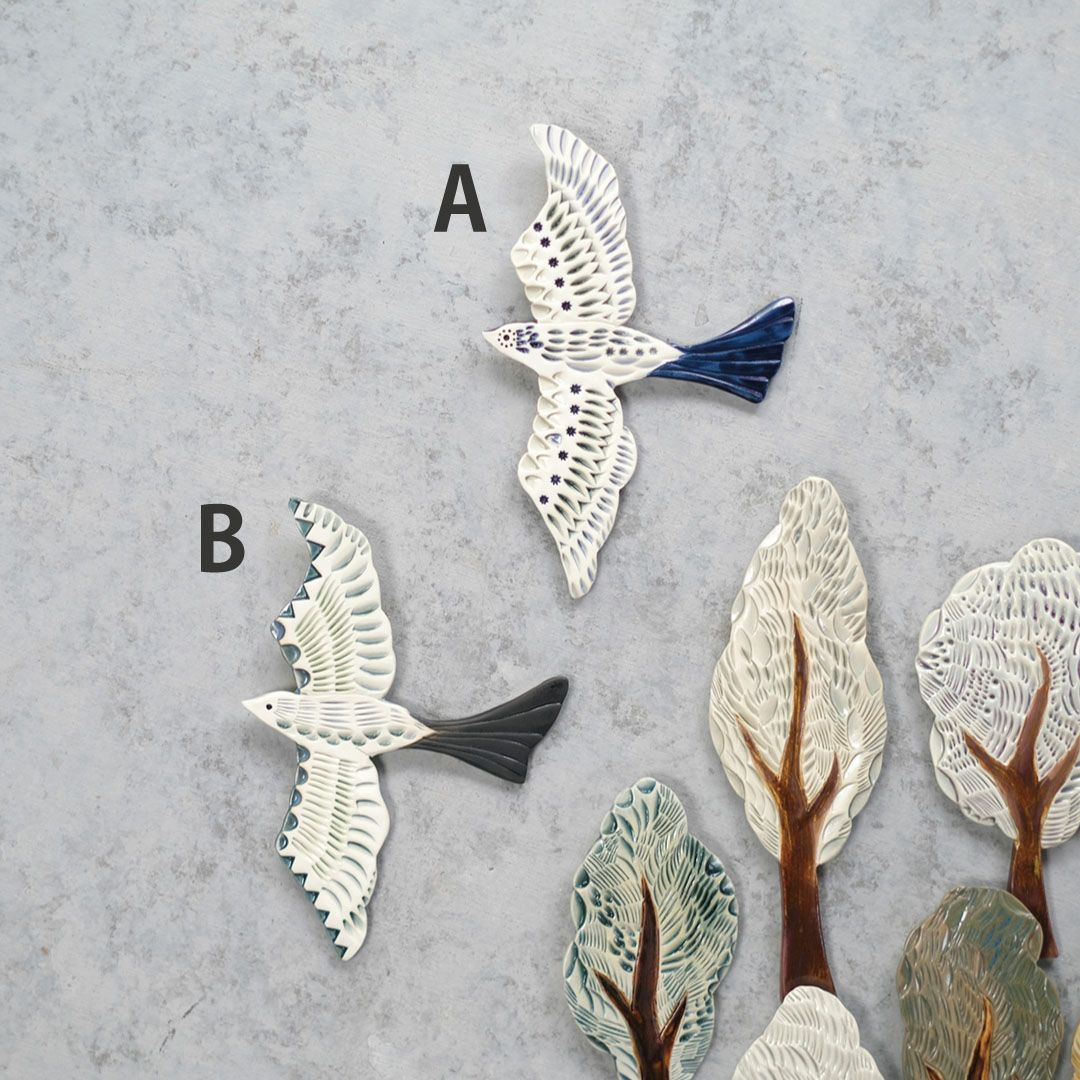 陶器の鳥のアートオブジェ Pottery studio K 日本人作家 羽ばたく鳥2