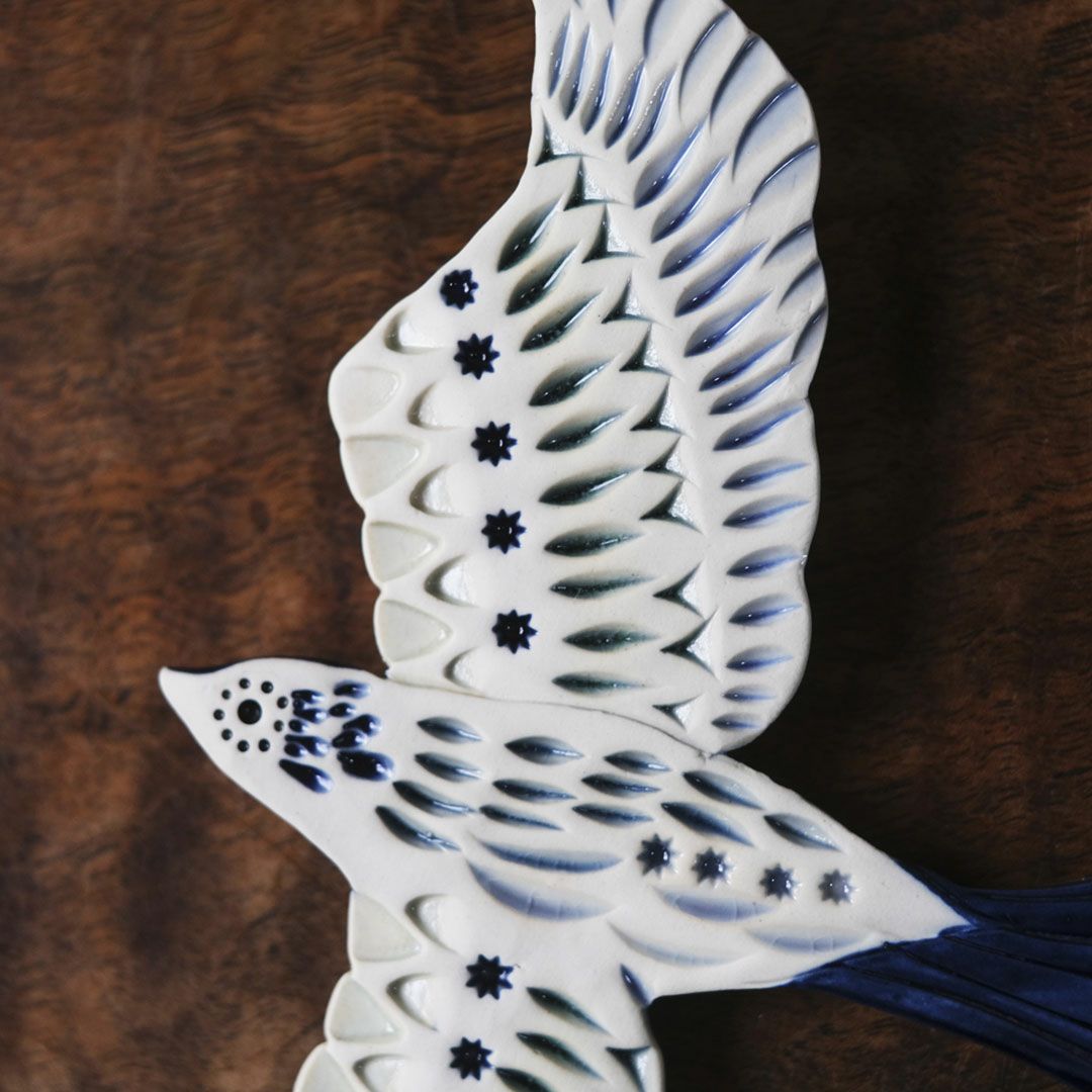 陶器の鳥のアートオブジェ Pottery studio K 日本人作家 羽ばたく鳥7