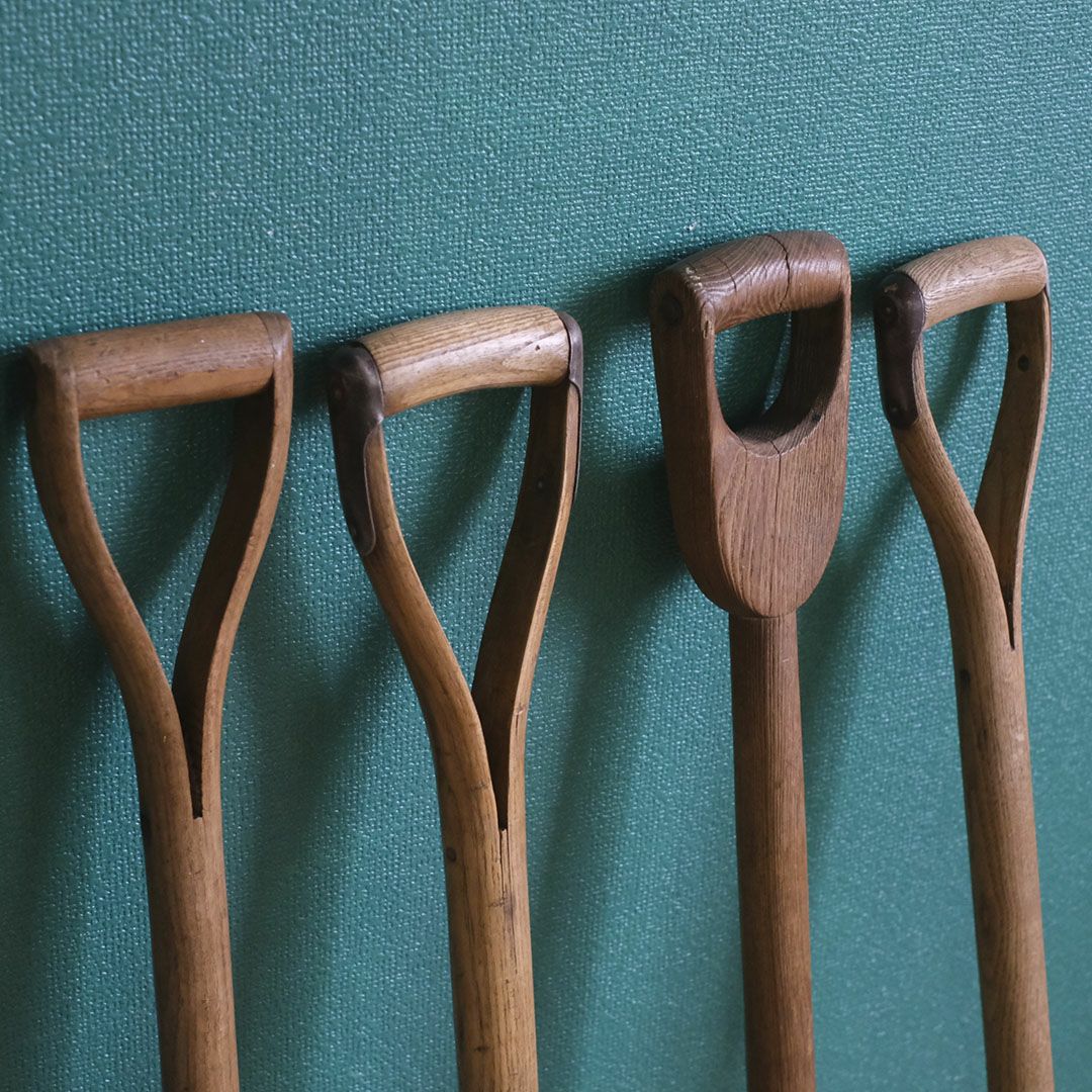 アンティークガーデニングツール スコップとフォーク ハンドル