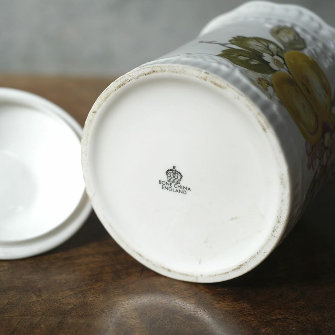 アンティーク 陶器キャニスター 蓋付き フルーツ＆フラワー 1900年頃 イギリス9