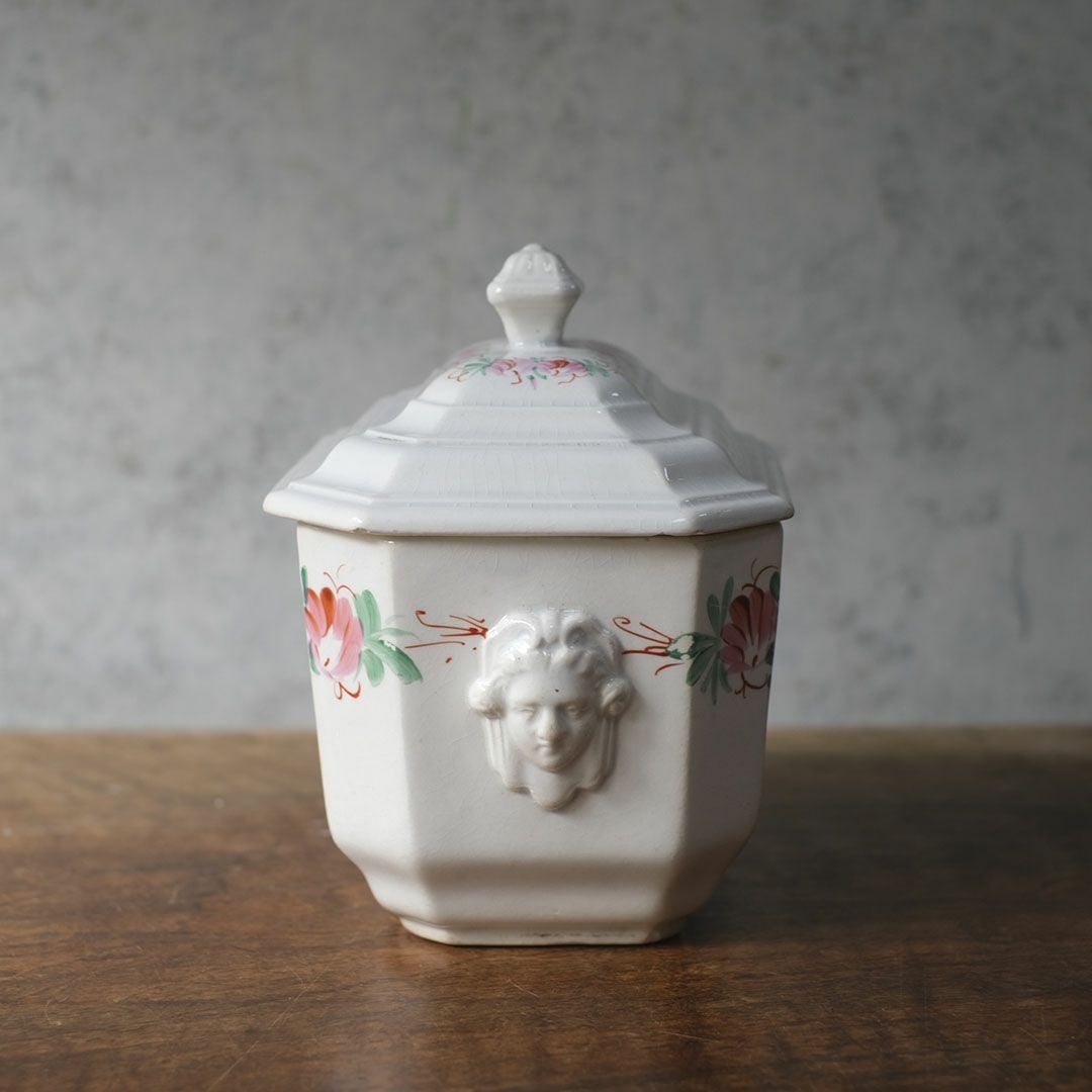 アンティーク シュガーポット 陶器　花模様 Choisy-le-Roi ショワジールロワ 1800年代後半フランス2