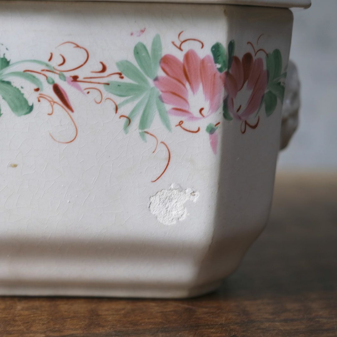 アンティーク シュガーポット 陶器　花模様 Choisy-le-Roi ショワジールロワ 1800年代後半フランス3