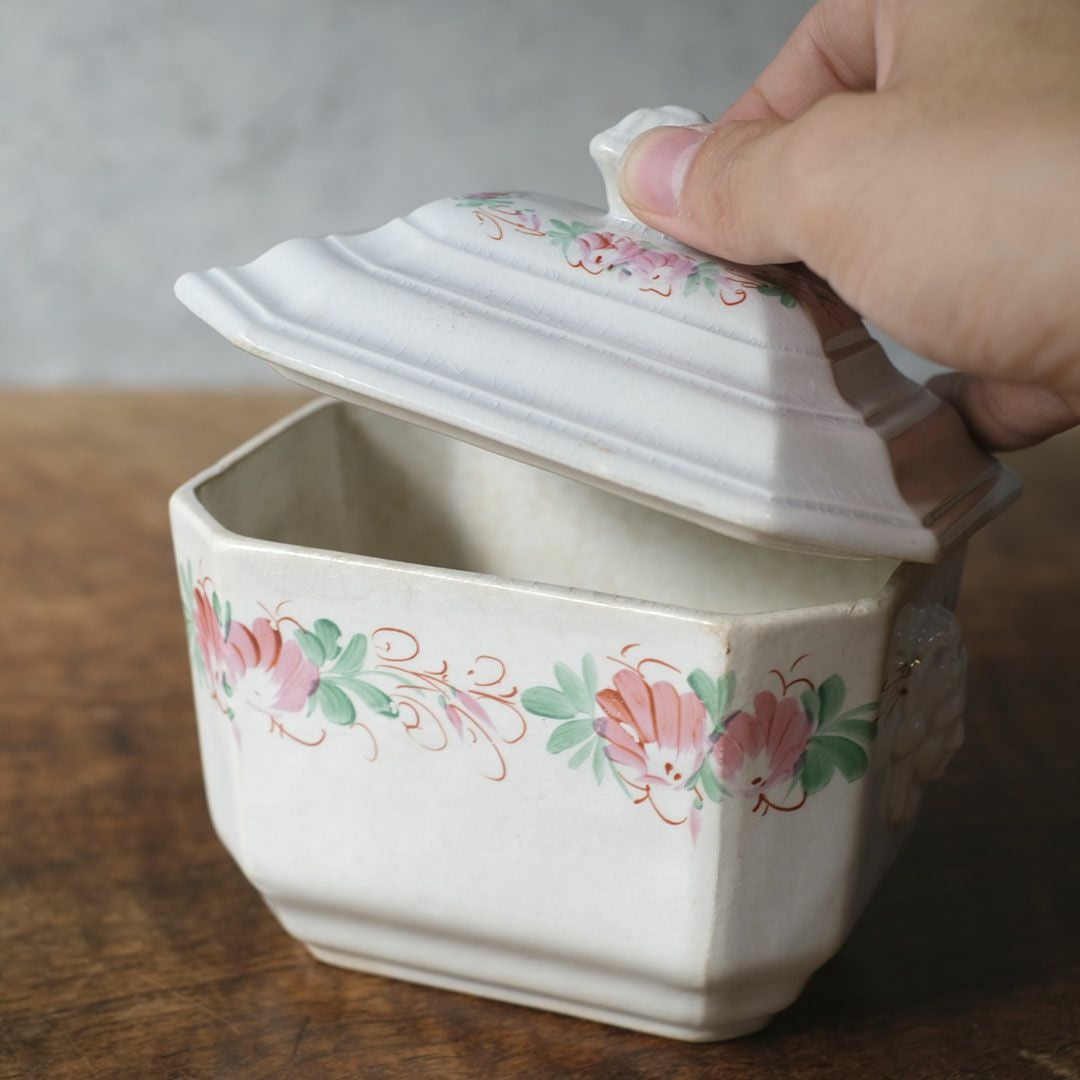 アンティーク シュガーポット 陶器　花模様 Choisy-le-Roi ショワジールロワ 1800年代後半フランス5