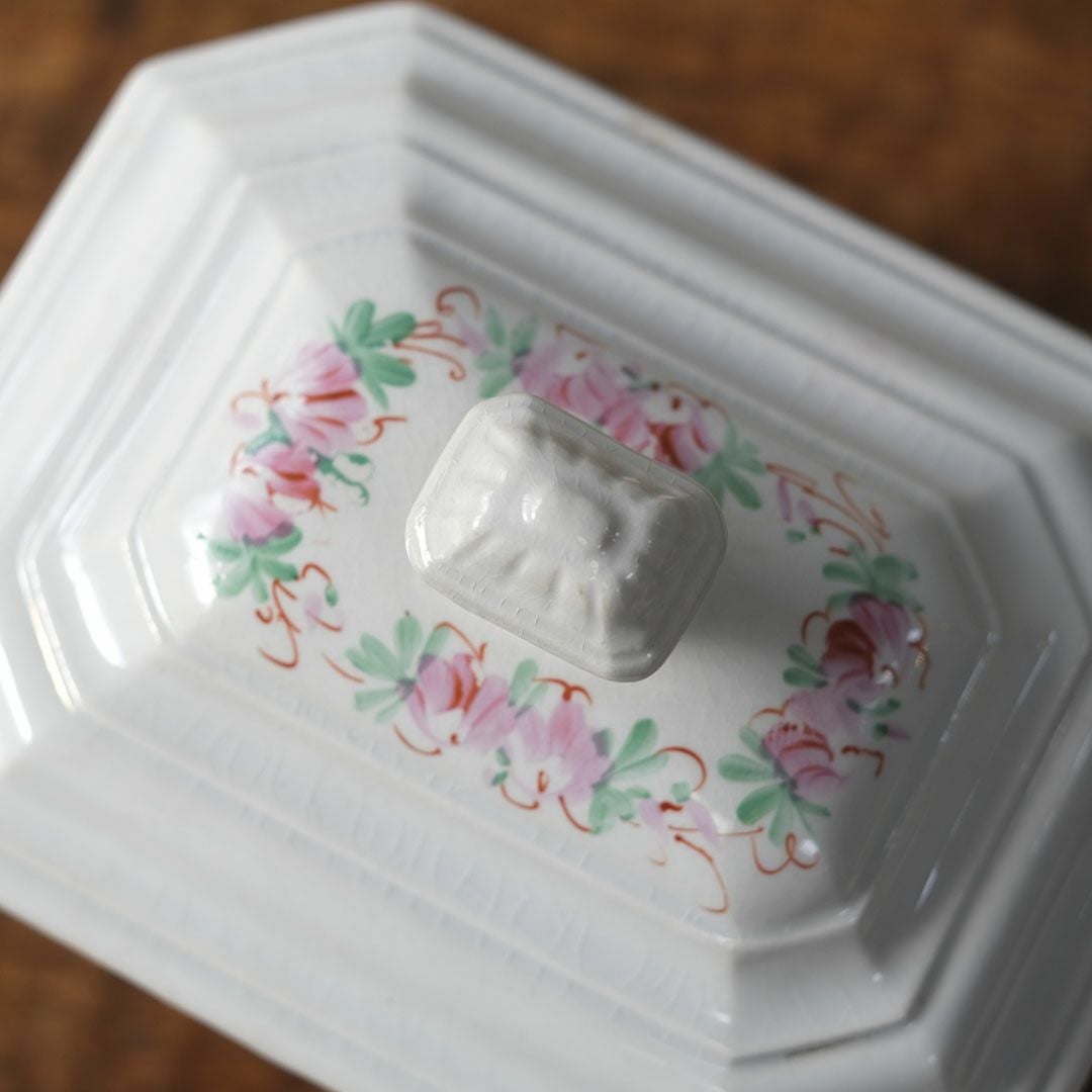 アンティーク シュガーポット 陶器　花模様 Choisy-le-Roi ショワジールロワ 1800年代後半フランス6