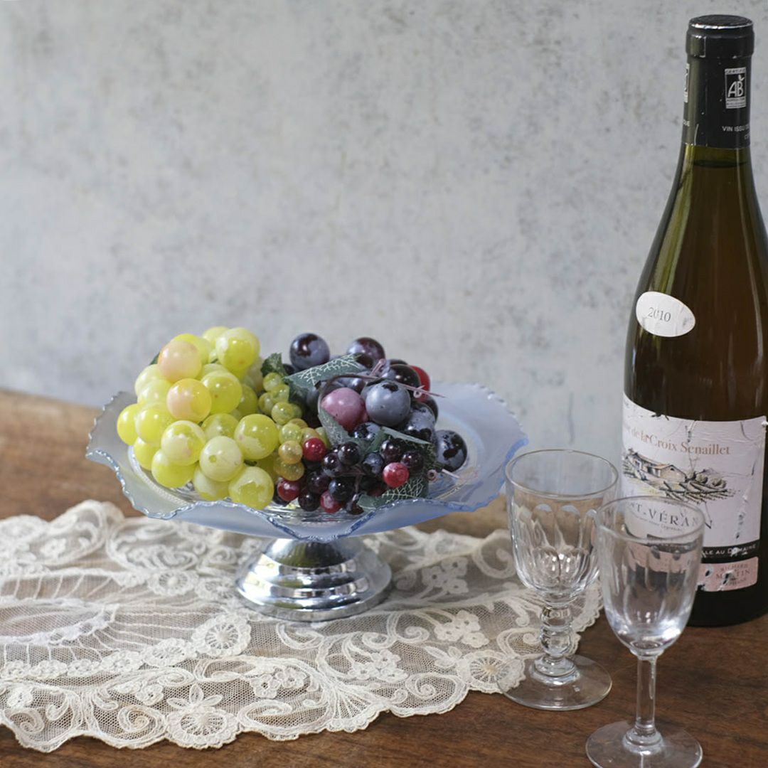 ヴィンテージケーキスタンド ガラスコンポート 青いガラス イギリス1