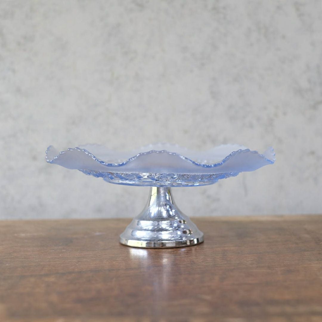 ヴィンテージケーキスタンド ガラスコンポート 青いガラス イギリス2