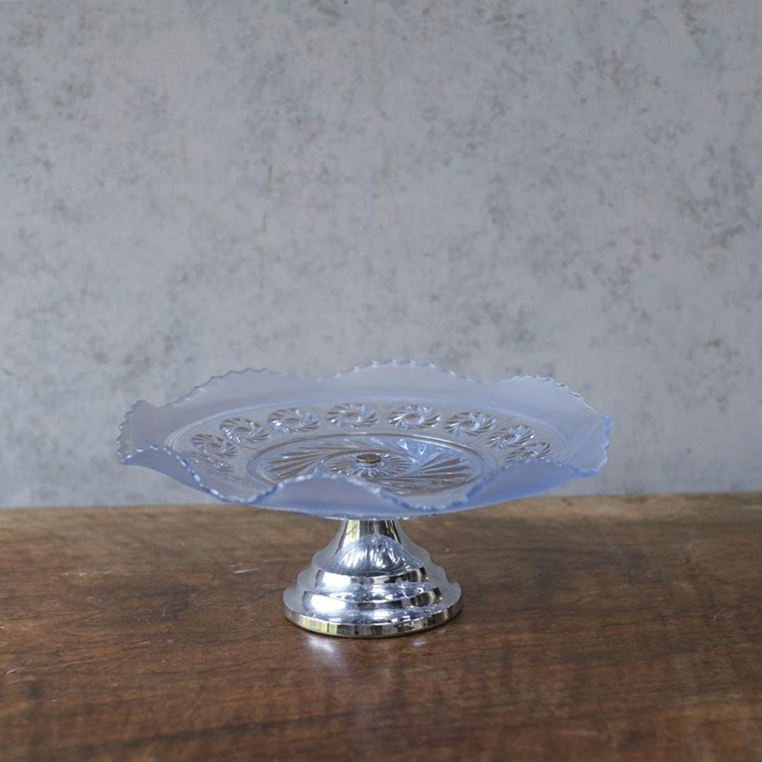 ヴィンテージケーキスタンド ガラスコンポート 青いガラス イギリス3
