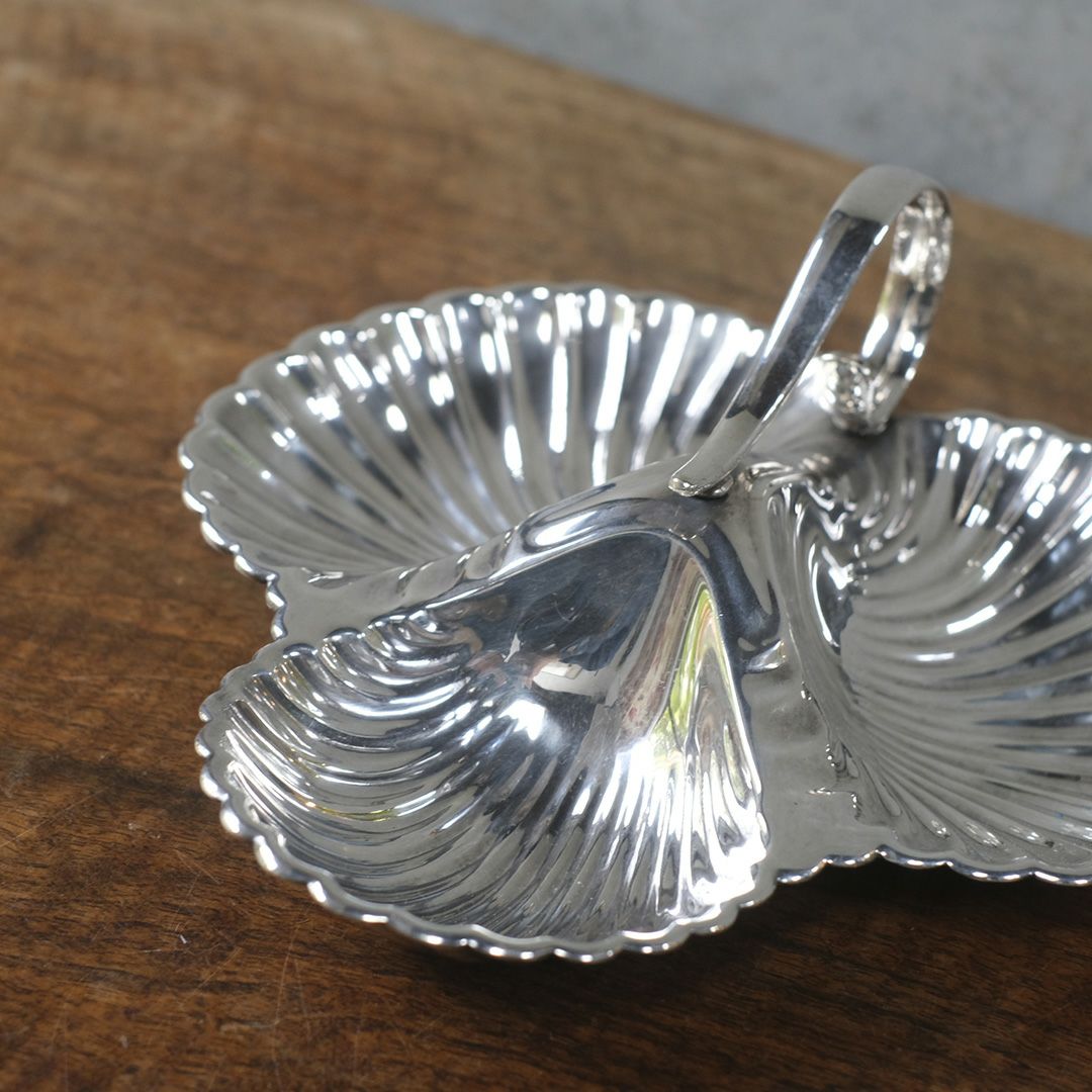 アンティーク シェルモチーフ　トリプルディッシュ シルバープレート イギリス製6