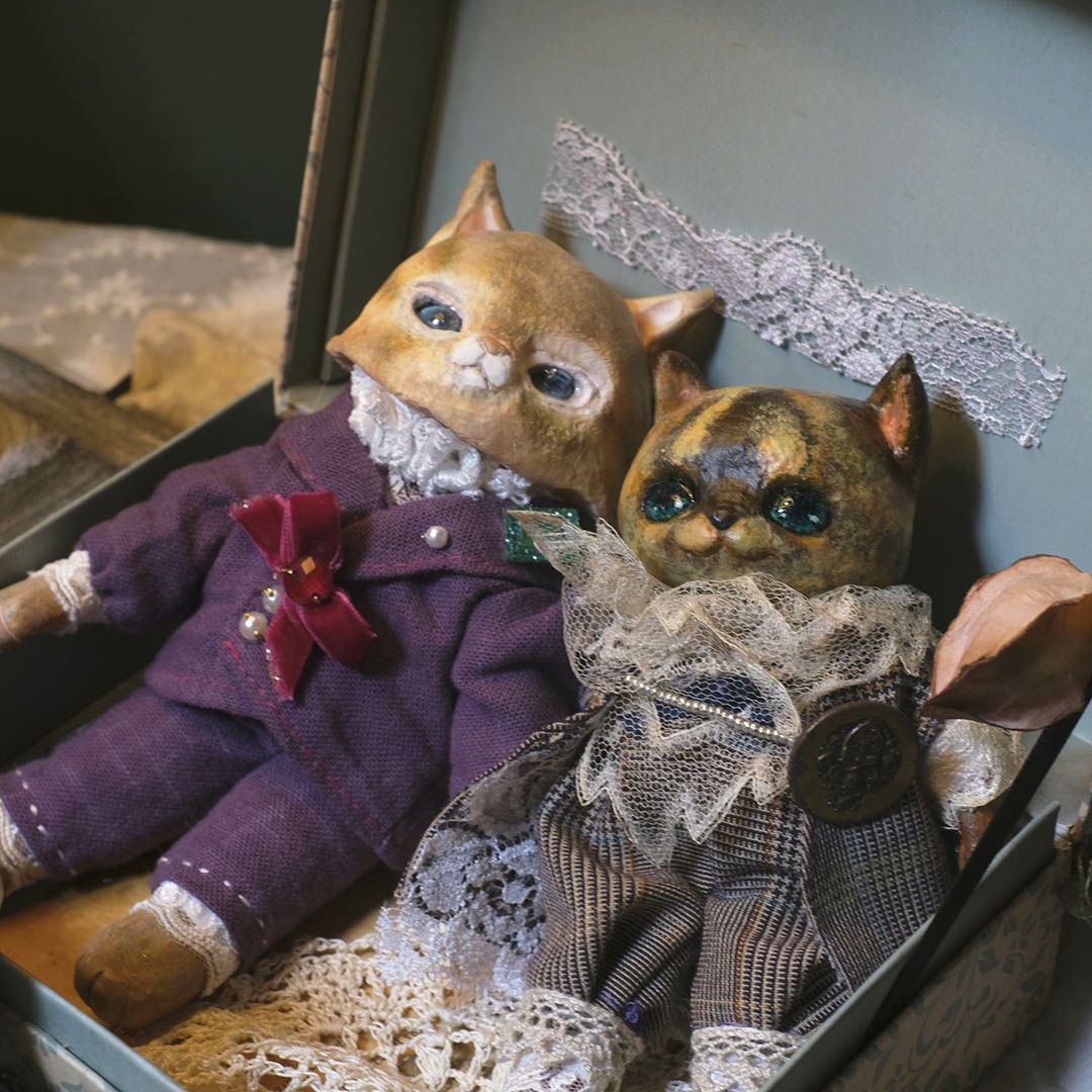 国内作家様 茶白猫 茶トラ ハンドメイド アートドール 猫 手作り人形