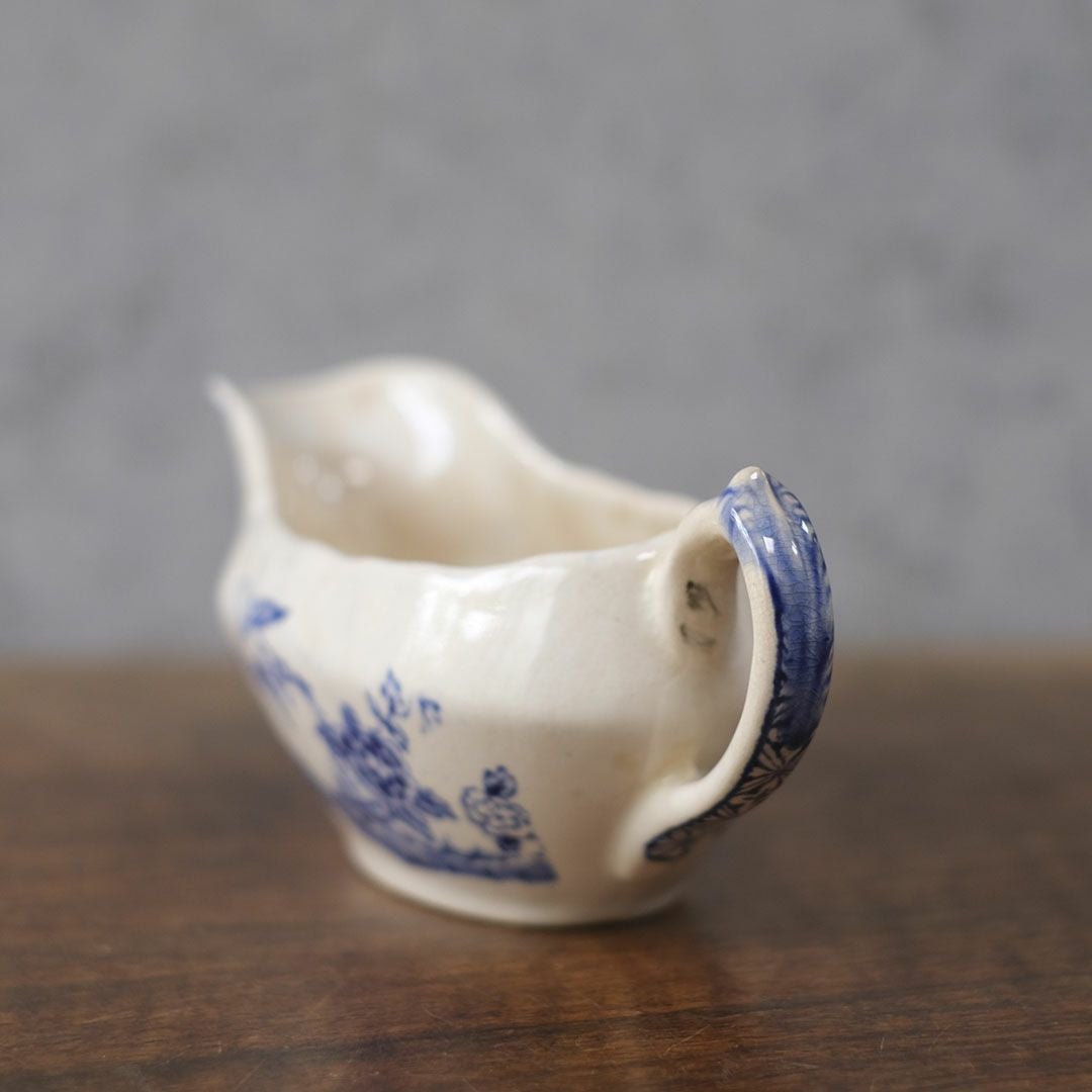 アンティーク ソースポット ブルー花鳥文様 磁器製6