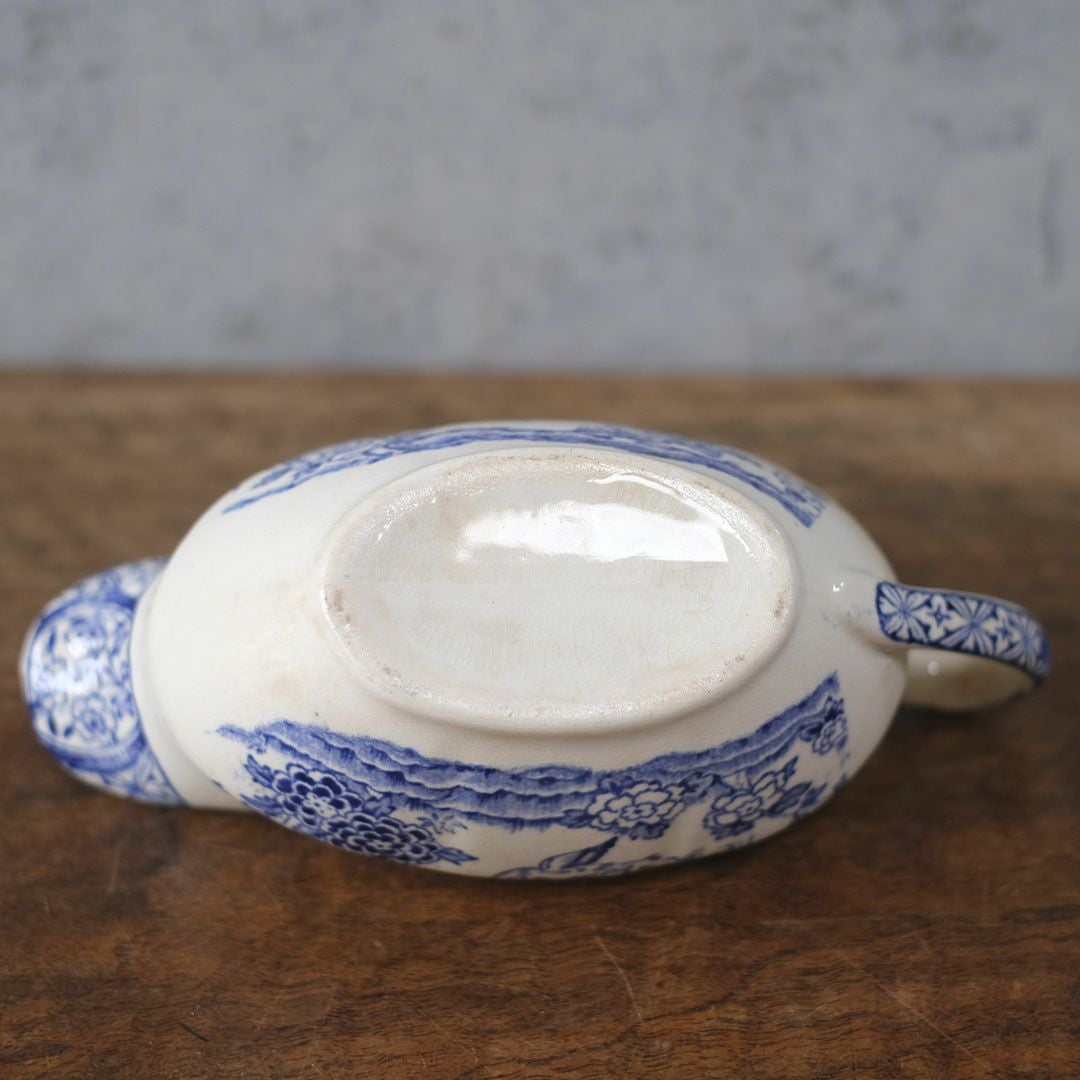 アンティーク ソースポット ブルー花鳥文様 磁器製8