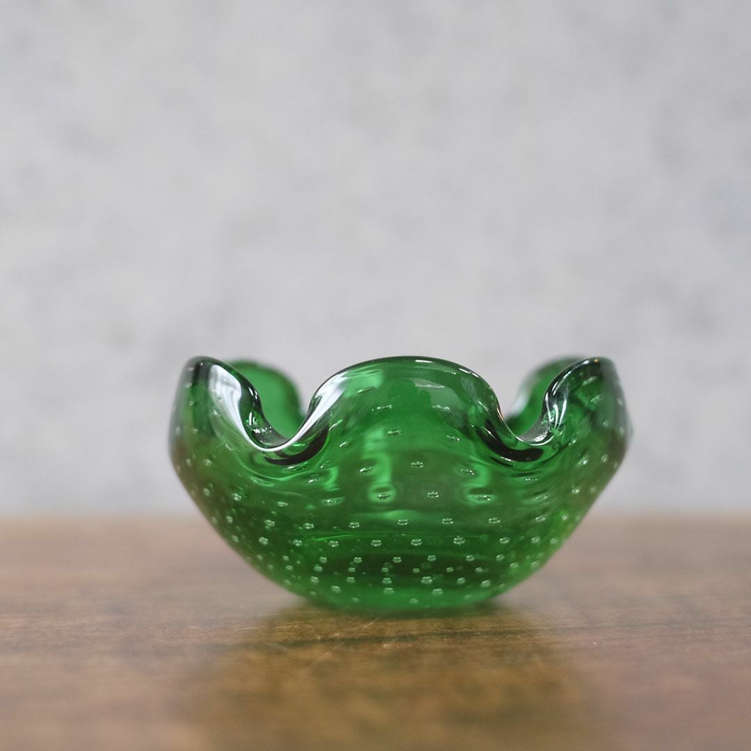 ヴィンテージムラーノガラスオブジェ MURANO ボウル 緑 灰皿 イタリア1