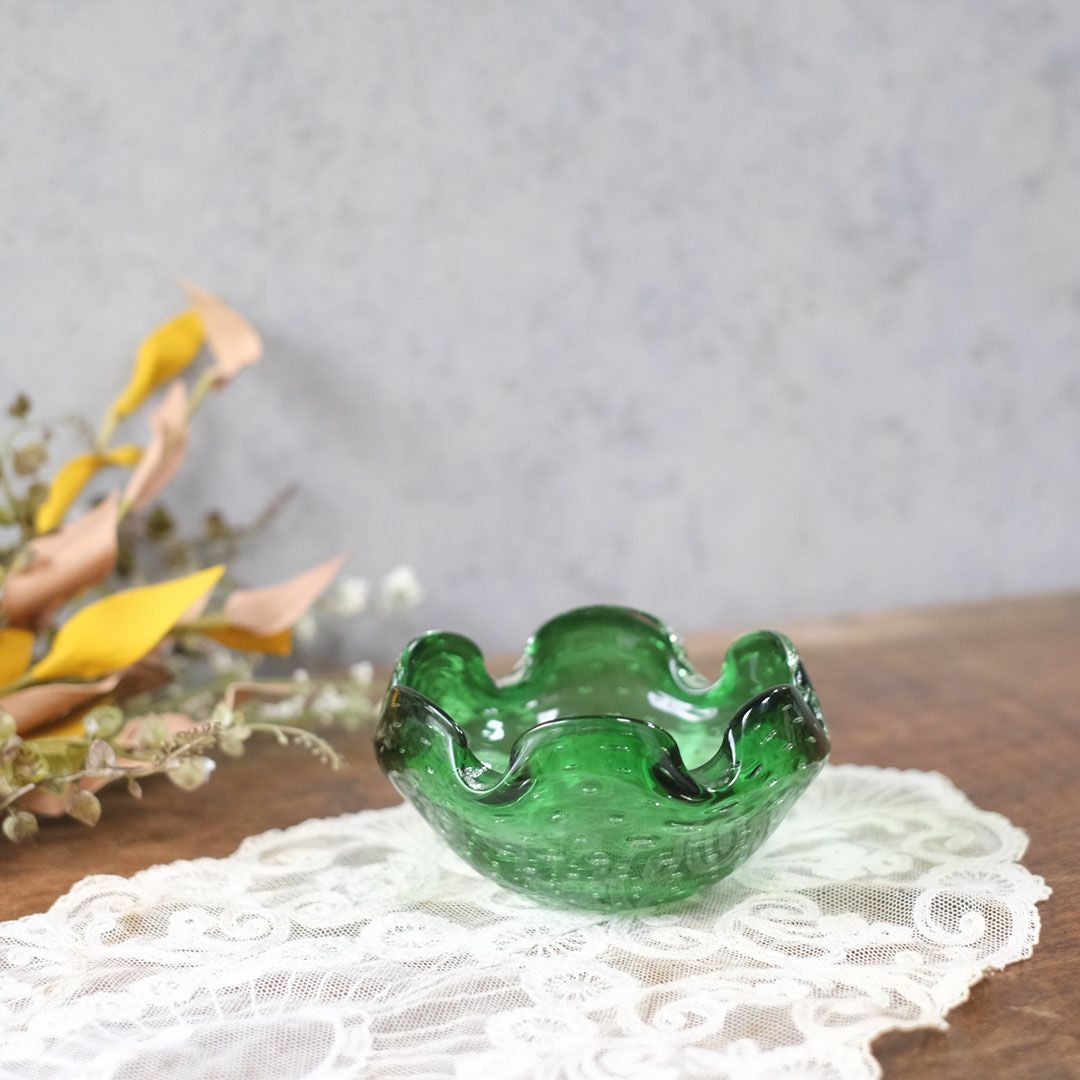 ヴィンテージムラーノガラスオブジェ MURANO ボウル 緑 灰皿 イタリア3