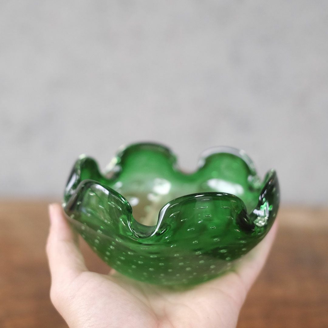 ヴィンテージムラーノガラスオブジェ MURANO ボウル 緑 灰皿 イタリア4