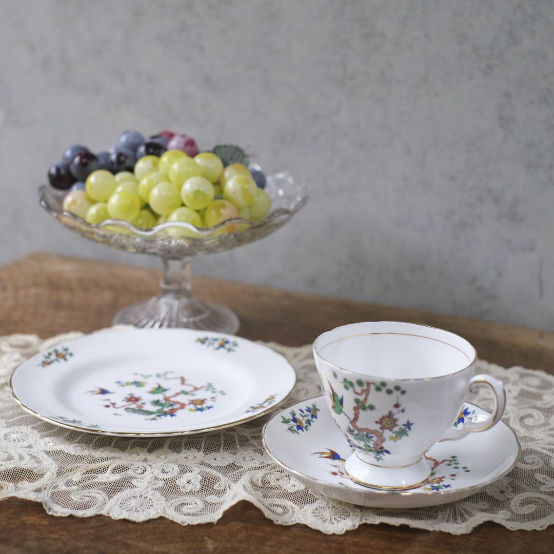 アンティーク ティーセット タスカン イギリス製 1930年代 花と鳥 模様