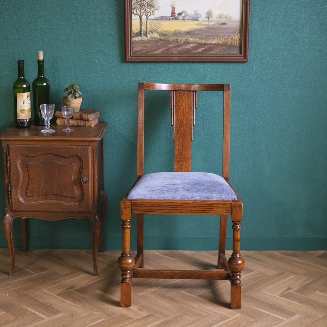 アンティークチェア 椅子 青いシート イギリス アンティーク家具MALTO