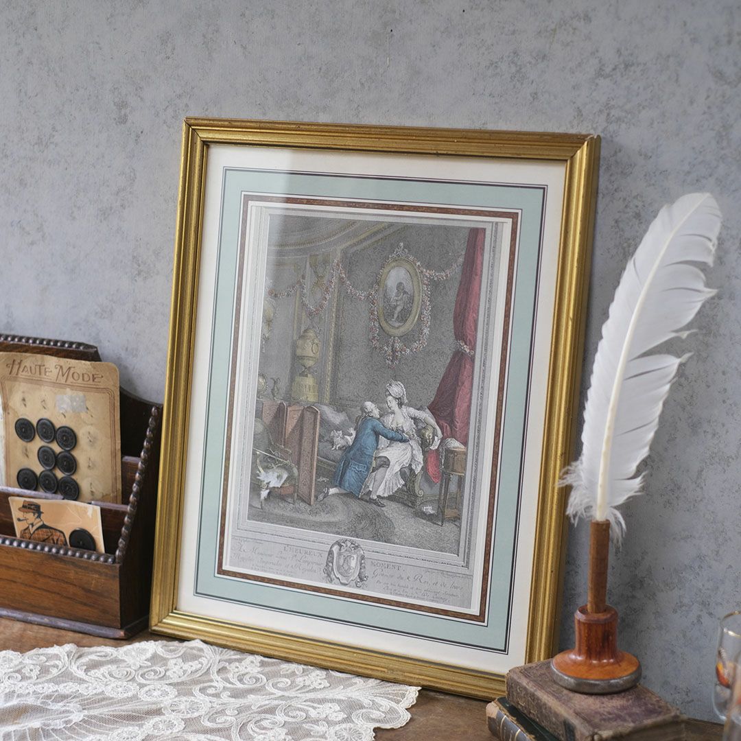 アンティークリトグラフピクチャー 石版画 フランス1