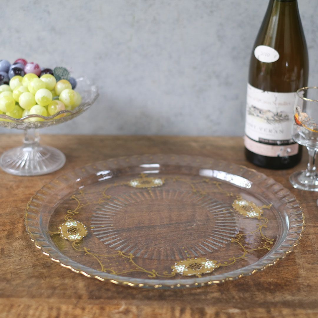 ヴィンテージガラストレイ エナメル装飾 フランス