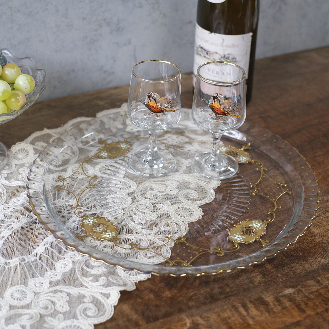 ヴィンテージガラストレイ エナメル装飾 フランス1