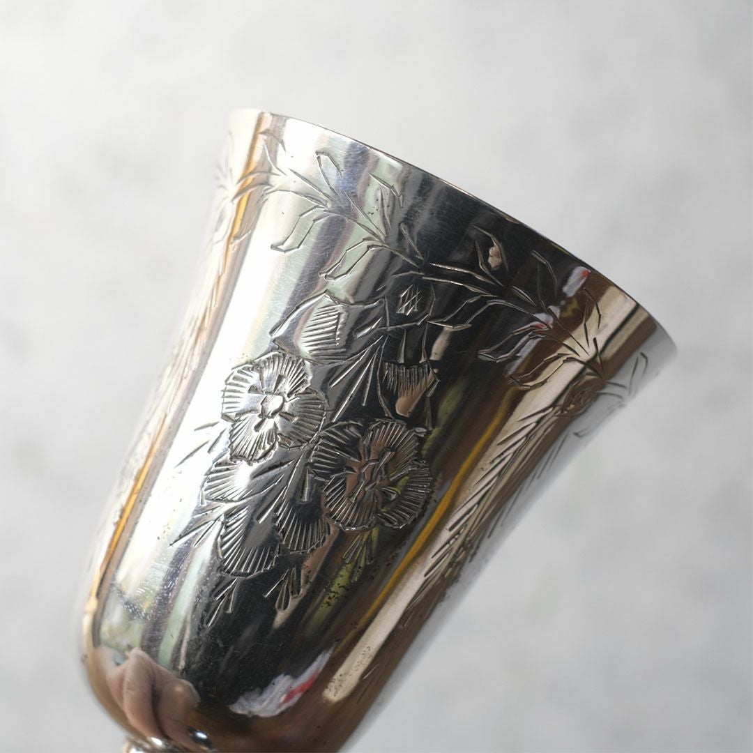 アンティークワイングラス コブレット エーヴィング装飾 シルバープレート 銀メッキ イギリス4