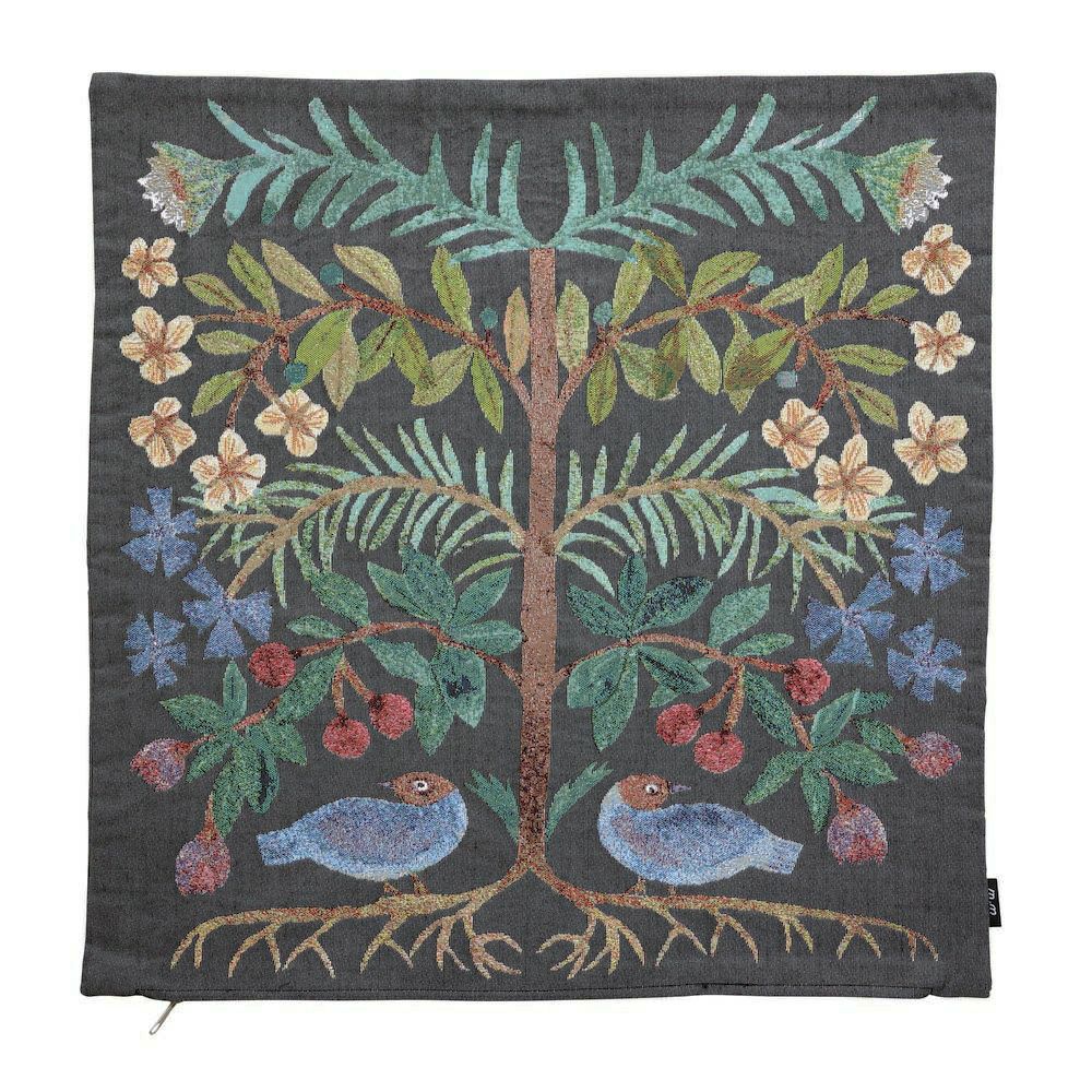 松尾ミユキ クッションカバー トゥーバード 2羽の鳥 厚手のゴブラン織り