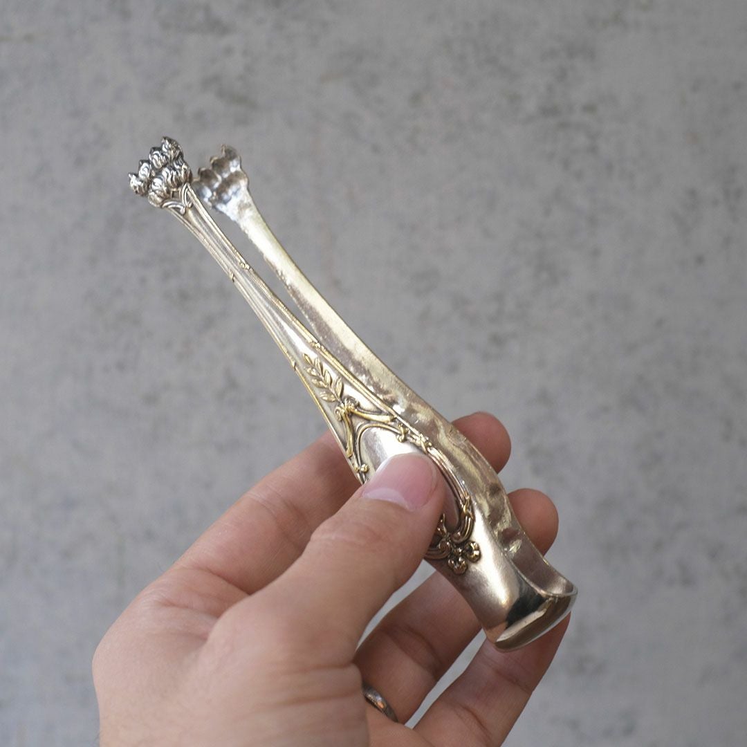 アンティークトング シュガートング シルバープレート 銀メッキ 獅子足 フランス3