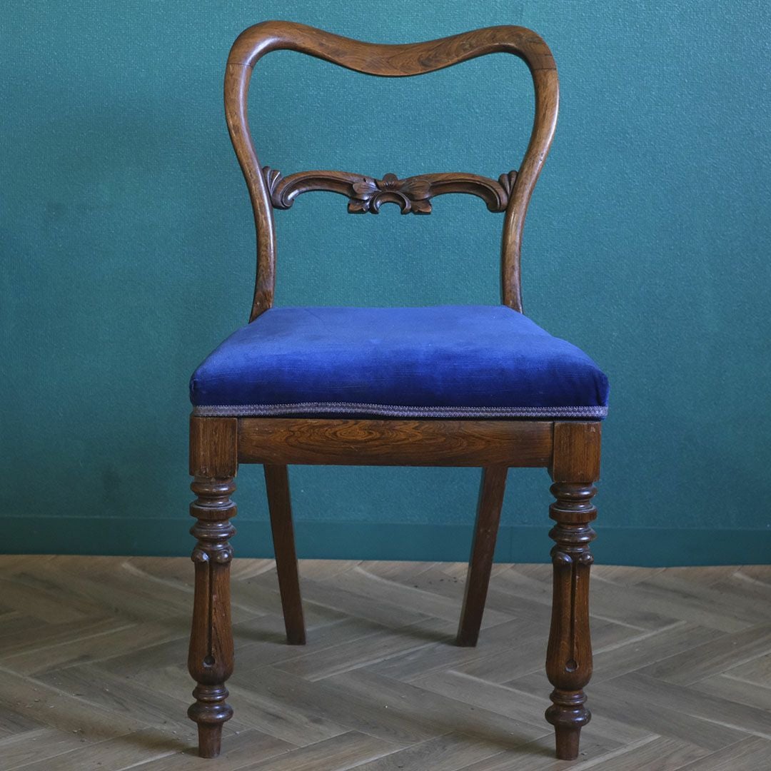アンティークバルーンバックチェア ブルーベルベット フランス アンティーク家具5