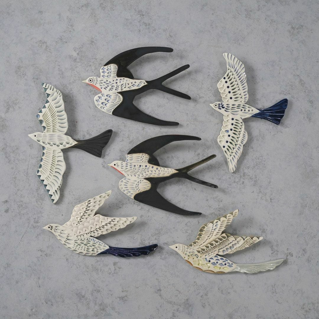 陶器の鳥のアートオブジェ Pottery studio K 金子ひとみ 作家物 空舞う鳥