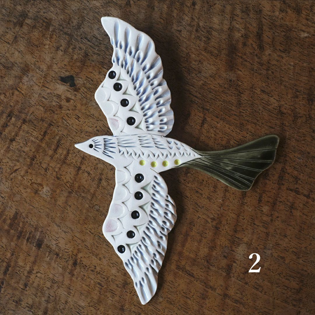 陶器の鳥のアートオブジェ Pottery studio K 金子ひとみ 作家物 空舞う鳥3