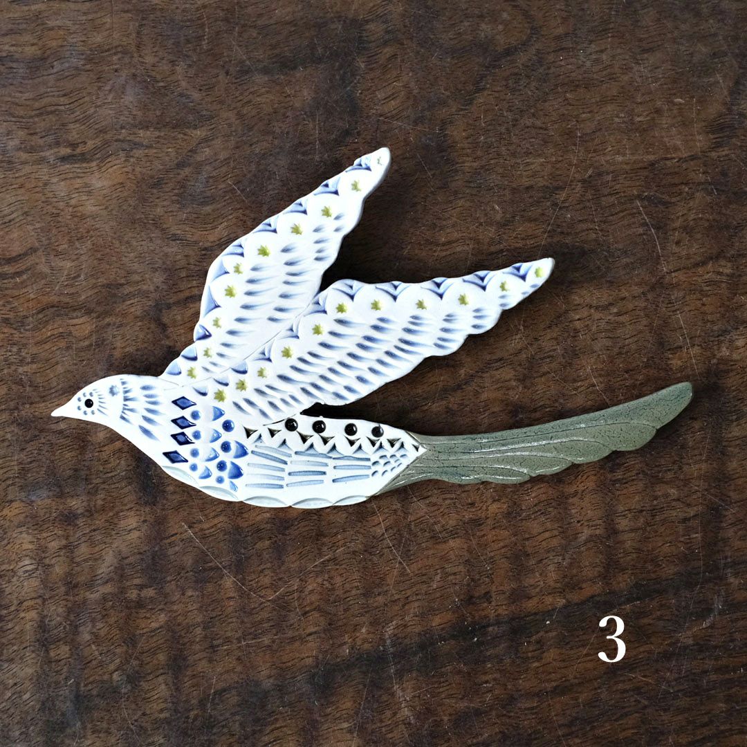 陶器の鳥のアートオブジェ Pottery studio K 金子ひとみ 作家物 空舞う鳥4