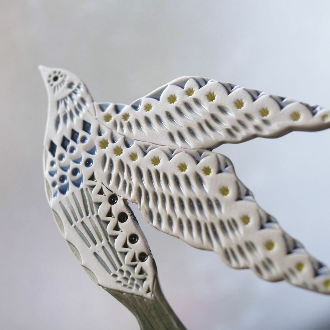 陶器の鳥のアートオブジェ Pottery studio K 金子ひとみ 作家物 空舞う鳥6