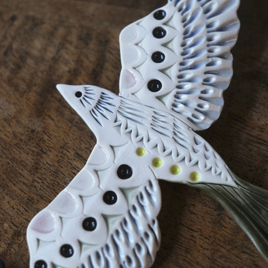 陶器の鳥のアートオブジェ Pottery studio K 金子ひとみ 作家物 空舞う鳥7