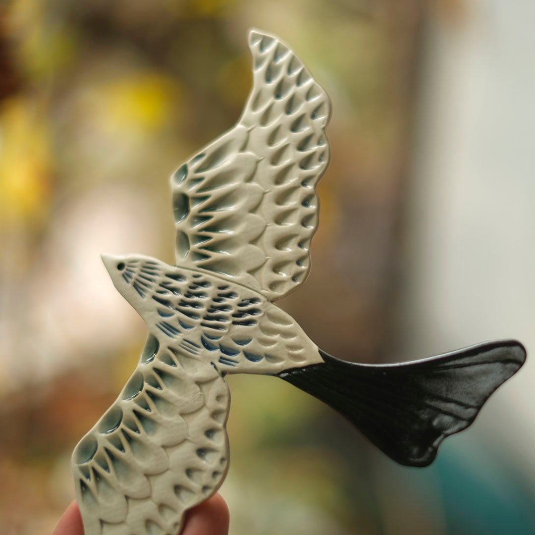 陶器の鳥のアートオブジェ Pottery studio K 金子ひとみ 作家物 空舞う鳥8