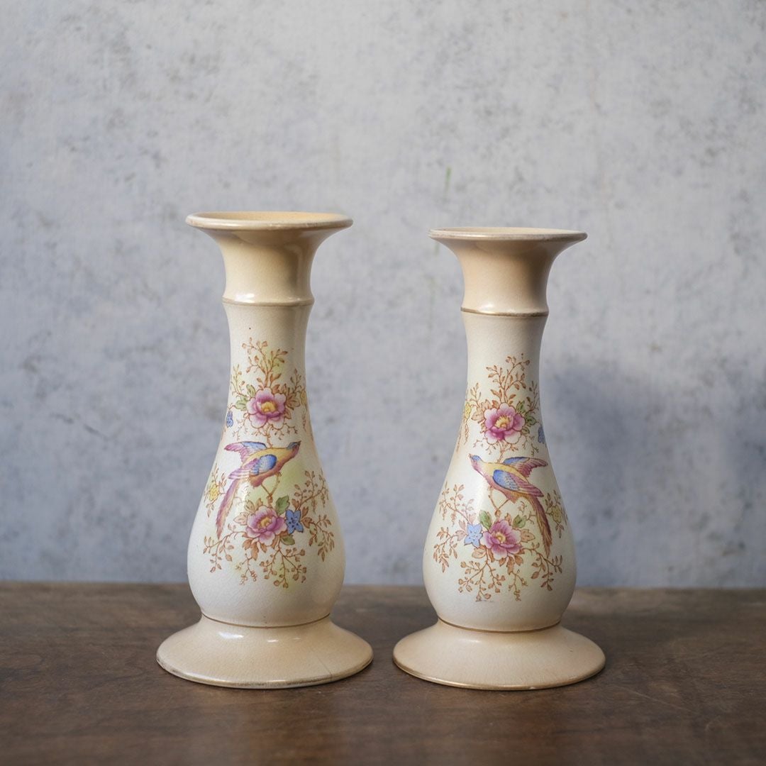  アンティーク キャンドルスタンド HICKEY WARE（ヒッキーウェア） 陶器 雉の絵 イギリス2