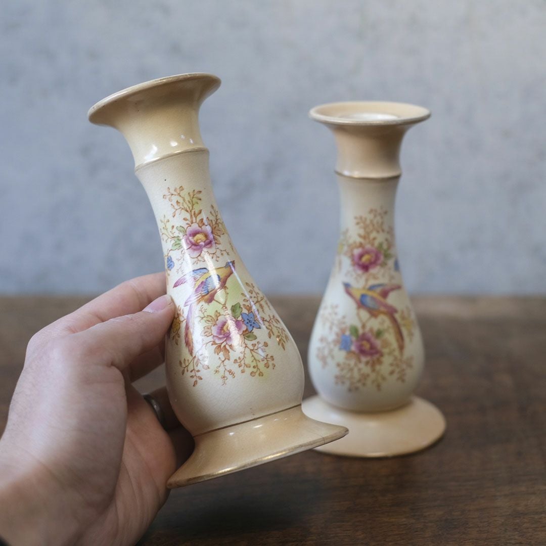 アンティーク キャンドルスタンド HICKEY WARE（ヒッキーウェア） 陶器 雉の絵 4