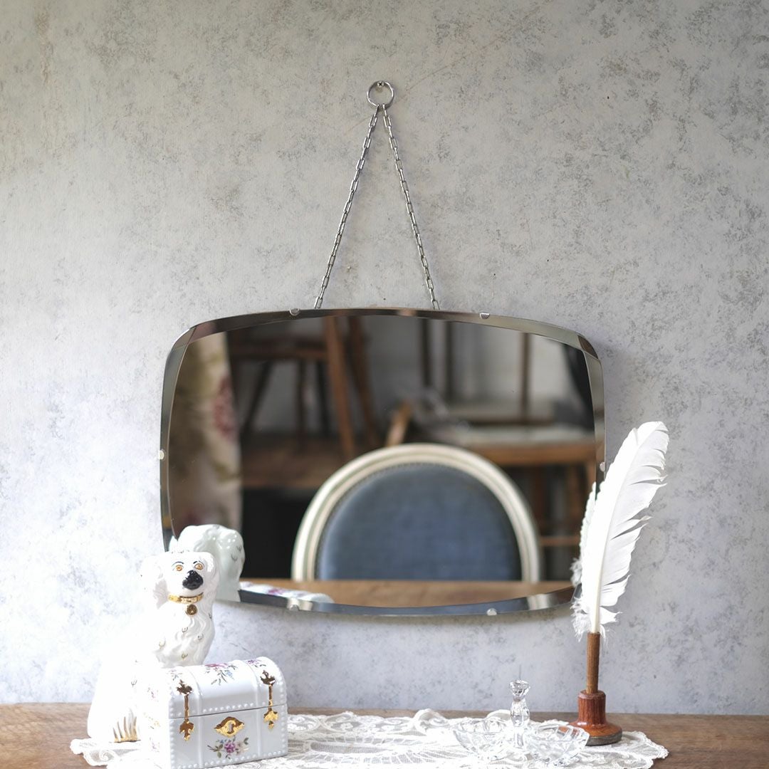 アンティークミラー フレームのないすっきりとしたデザインの鏡 イギリス