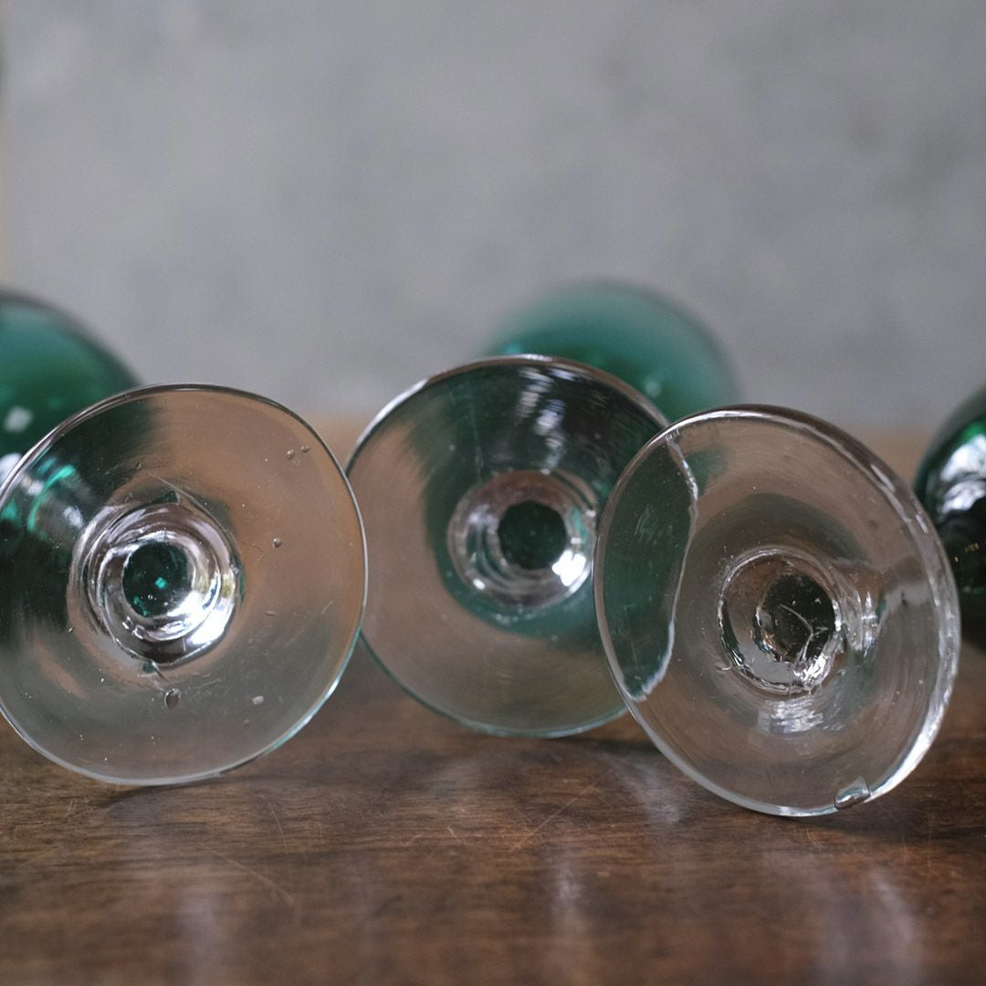 アンティーク ワイングラス/ブリストルグリーン イギリス 深いグリーンカラーが特徴的な吹きガラス/アンティーク食器7