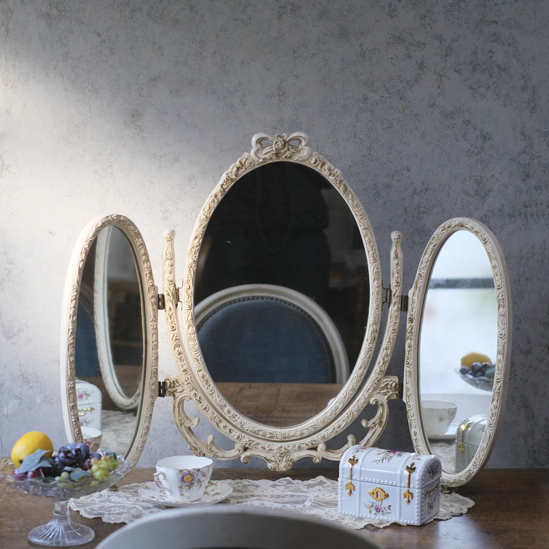 ヴィンテージ トリフォールドミラー オーバル卓上3面鏡 イギリス